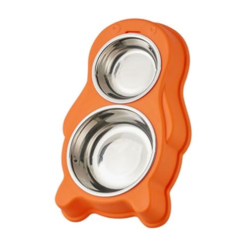 Porceosy Pet Bowl Deepened Pet Bowl Double Cat Dog Bowl Stainless Steel Non-Slip Easy Cleaning Prevent Splashing Protects Cervical Wirbel Pet Feeder Bowl Orange Penguin von Porceosy