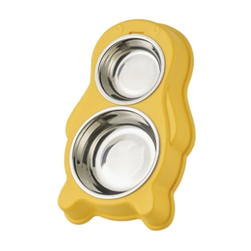 Porceosy Pet Bowl Deepened Pet Bowl Double Cat Dog Bowl Stainless Steel Non-Slip Easy Cleaning Prevent Splashing Protects Cervical Wirbel Pet Feeder Bowl Yellow Penguin von Porceosy