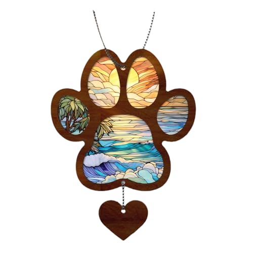 Porceosy Pet Memorial Suncatcher Hängedekoration Hund Katze Pfote Auto Rearv iew Spiegel Hängen Ornament Hund Leckage Geschenk Hund Gedächtnisgeschenk Haustier Ornament von Porceosy