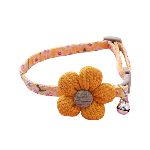 Porceosy Strass-Haustierhalsband mit glitzernden Blumenmustern, Katzenglocke, verstellbar, modisch für kleine Hunde, dekorativ, Gelb, B von Porceosy