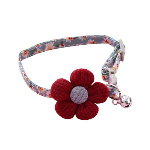 Porceosy Strass-Haustierhalsband mit glitzernden Blumenmustern, Katzenglocke, verstellbar, modisch für kleine Hunde, dekorativ, Rot, A von Porceosy