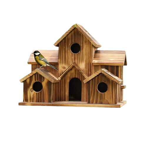 Porceosy Vogelhäuser für Draußen Holz Kolibri Nest Wildvogel Mehrzweck Nistkasten Outdoor Groß Vogelhaus mit 6 Räumen für Garten Hof Dekor Ebenholz von Porceosy