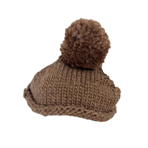 Porceosy Wintermütze für Hunde, gemütliche Haustiermütze mit weichem Ball, gestrickt, verdickt, warm, einfarbig, Befestigungsschnur, Kaffee, Größe M von Porceosy