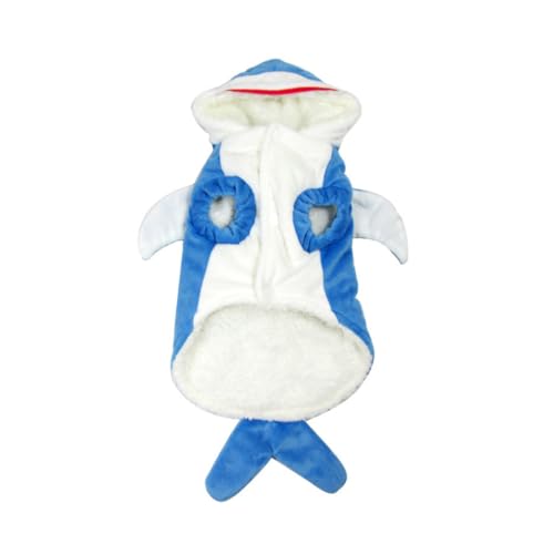 Halloween Hundehai Kostüm – Weihnachts Cosplay Kleid, Fleece, warme Hunde Kapuzenpullover Outfits, entzückender Wintermantel für Katzen und Hunde, Blau (Klein) von Porgeel