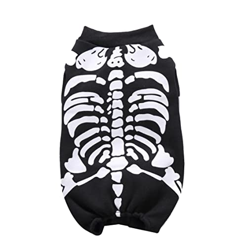 Halloween Party Skeleton Haustierhund Katze Jumpsuit Cosplay Kostüm Dress Up Kätzchen Welpenbekleidung (schwarz, XL) von Porgeel