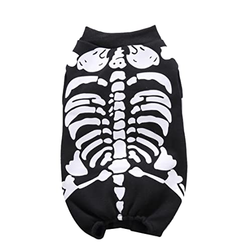 Halloween Party Skeleton Haustierhund Katze Jumpsuit Cosplay Kostüm Dress Up Kätzchen Welpenbekleidung (schwarz, l) von Porgeel