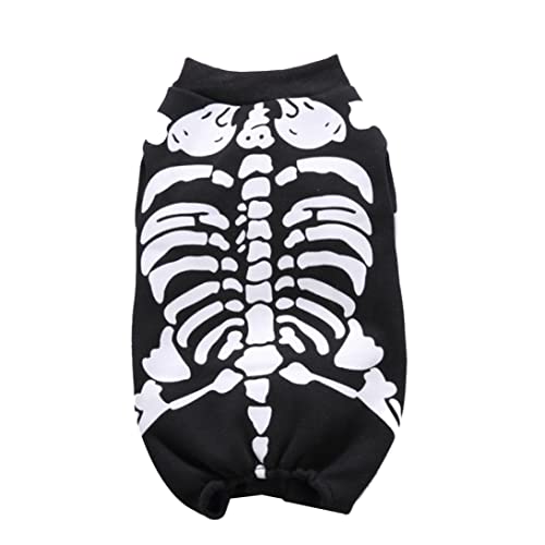 Halloween Party Skeleton Haustierhund Katze Jumpsuit Cosplay Kostüm Dress Up Kätzchen Welpenbekleidung (schwarz, m) von Porgeel