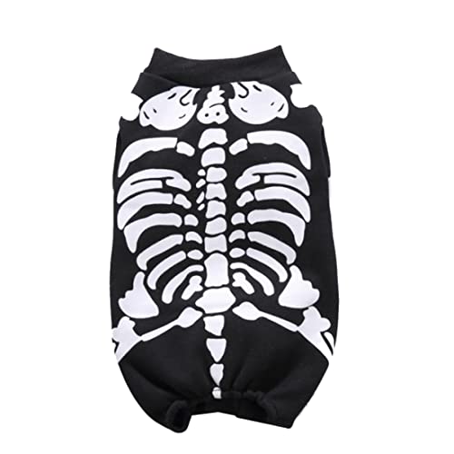 Halloween Party Skeleton Haustierhund Katze Jumpsuit Cosplay Kostüm Dress Up Kätzchen Welpenbekleidung (schwarz, s) von Porgeel