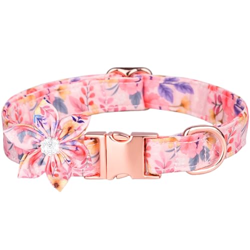 Hundehalsband mit Blumenknoten Polyester Verstellbarer Blütenmuster Hundehalsbänder mit Metallschnalle atmungsaktiven süßen dekorativen erkennbaren Hundezubehör, L. von Porgeel