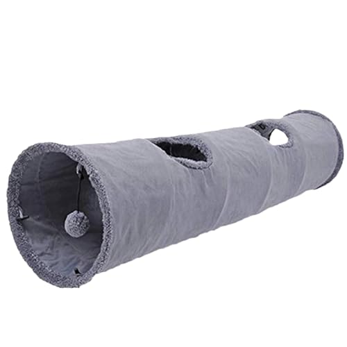 Katzentunnel für Innenkatzen 51 x 12 Zoll warm warmes Wildleder faltbarer Katzentunnel von atmungsaktivem großem Katzenspiel -Tunnel mit 2 Löchern und Schwebkugel für Kaninchen kleine Tiere spielen von Porgeel