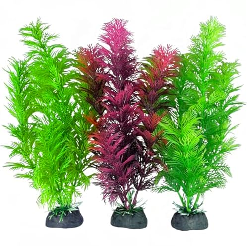 Künstliche Aquarienpflanzen, 3 Stück, 30 cm, Plastikpflanzen für Aquarien mit Sockel, lebensechte grüne Pflanzen für Aquariendekoration von Porgeel