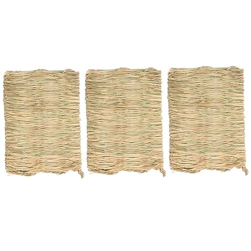 Porgeel 3pcs kleine tierische Grasmatte Kaninchen gewebtes Bett Matte Bunny Bettwäsche Nest Hamster Kaut Spielzeug kleine Tiergrasmatte von Porgeel