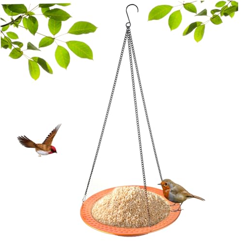 Porgeel Bird Feeder 11.8x24in Hängende Vogelfutterhäuschen Hämmerte Textur Bad Rundes Birdfeeder mit Metallhaken und Kette den Außenpark Yard Garden von Porgeel