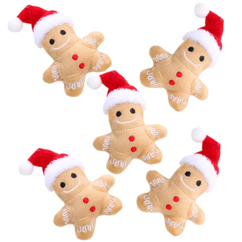 Porgeel Catnip Toy 5pcs Lebkuchen Mann Plüsch Weihnachtsfest interaktives Zahnen Katzenspielzeug süße Baumwolle gefülltes beruhigende Katzen von Porgeel