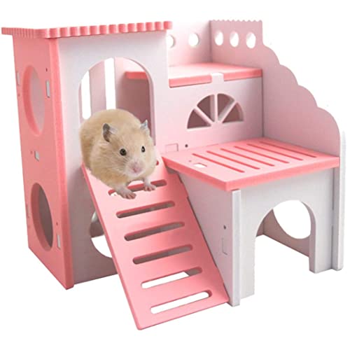 Porgeel Hamsterhaus aus Holz, Versteck, Mäuseversteck, Doppel Villa Design, Kauspielzeug für Hamster, Mäuse, Rennmäuse und andere Haustiere von Porgeel