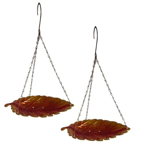 Porgeel Hanging Vogelbades Metallvogelbad für Outdoors 2pcs Blattformvogel Bad Schüssel Hängende Vogelfutterschale für Garten im Freien Terrasse Hinterhof 1 von Porgeel