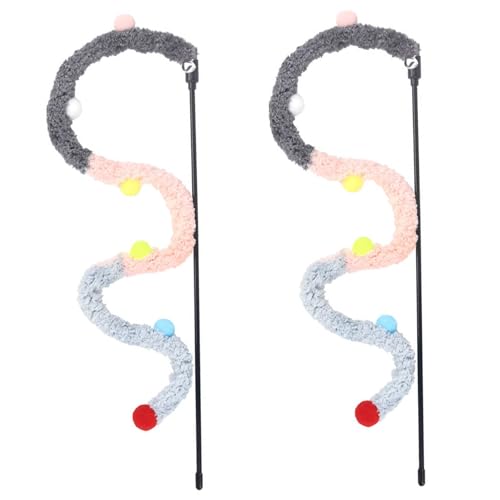 Porgeel Katzenstab Cat Teaser 2pcs Plush Strip PVC -Griff Interaktives Spielzeug mit Bell niedlichen Katzenspielzeug Zauberstab farbenfrohe interaktive Katzenspielzeug Grau von Porgeel