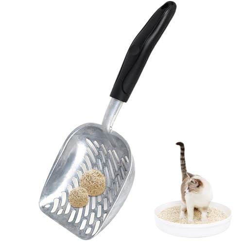 Porgeel Katzenstreu-Schaufel, 0, 5 cm feiner Netzstreu Scoop, 14 x 5 x 2 Zoll großer Katzenstreu-Schaufel, einfache Wäsche mit Nicht-Stick-Aluminiumlegierung Scoop mit hängenden Loch für von Porgeel