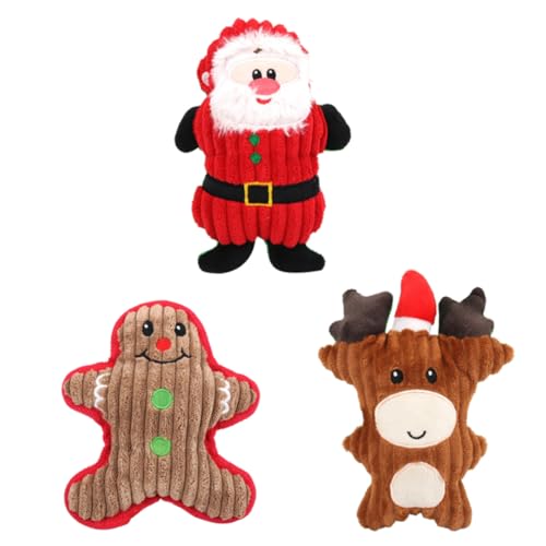 Porgeel Weihnachtsspielzeug mit Quietschgeräuschen, Plüschkauspielzeug, kleine, mittelgroße und große Haustiere, 3 Stück von Porgeel