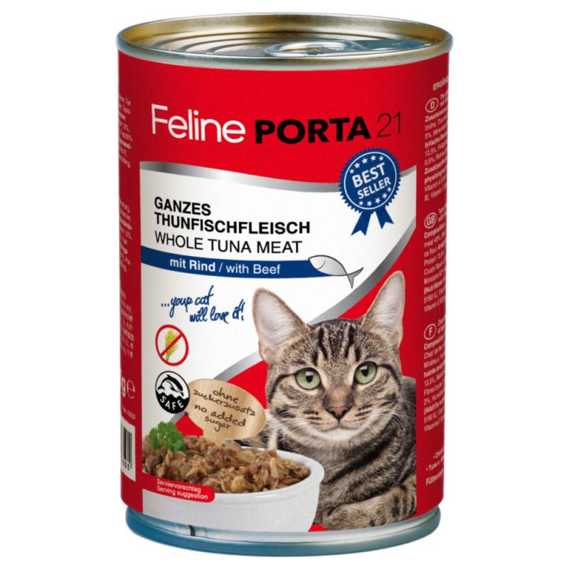 Sparpaket Feline Porta 12 x 400 g - Thunfisch mit Rind (getreidefrei) von Porta 21