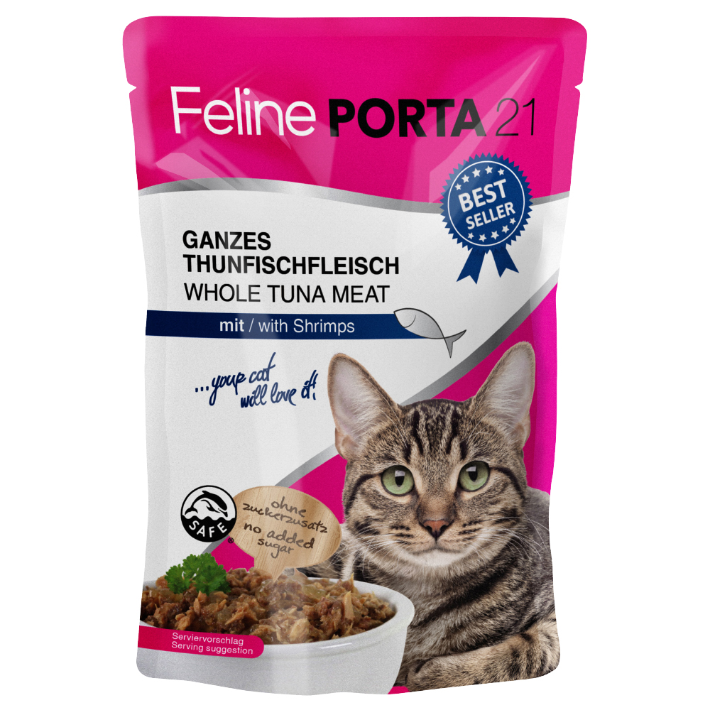 Sparpaket Feline Porta 21 Frischebeutel 24 x 100 g - Thunfisch mit Shrimps von Porta 21