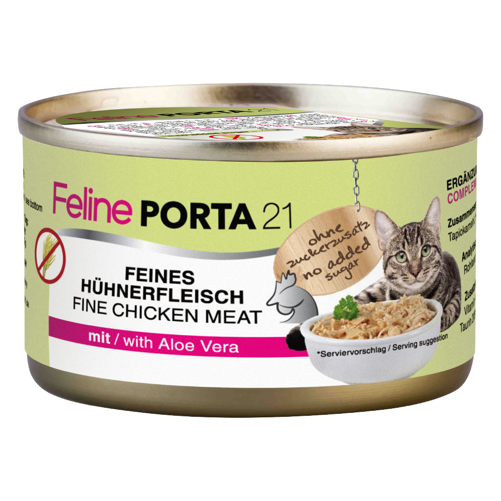 Sparpaket Feline Porta 24 x 90 g - Hühnerfleisch mit Aloe (getreidefrei) von Porta 21
