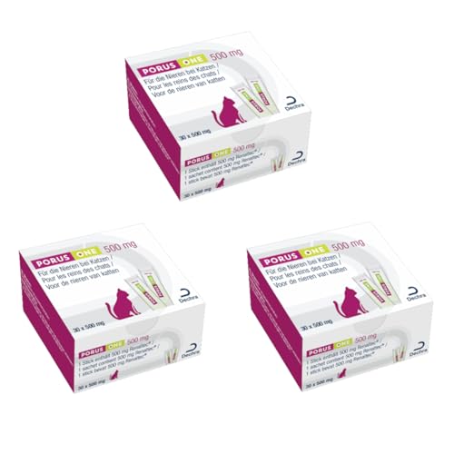 Porus ONE | 3er Pack | 3 x 30 x 500 mg | Proteinreduziertes Ergänzungsfuttermittel für Katzen | Für Katzen mit Nierenproblemen | Zur Reduktion eines Anstiegs urämischer Toxine von Porus