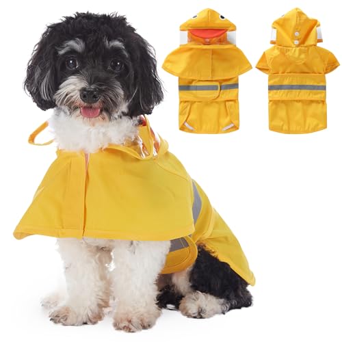 Poseca Hunde-Regenmantel, leichte Hunde-Regenjacke mit transparenter Kapuze, verstellbarer Regenmantel für Hunde mit reflektierenden Streifen, niedlicher Hunde-Regenmantel mit Loch für die Leine für von Poseca