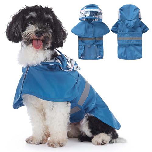 Poseca Hunde-Regenmantel, leichte Hunde-Regenjacke mit transparenter Kapuze, verstellbarer Regenmantel für Hunde mit reflektierenden Streifen, niedlicher Hunde-Regenmantel mit Loch für die Leine für von Poseca