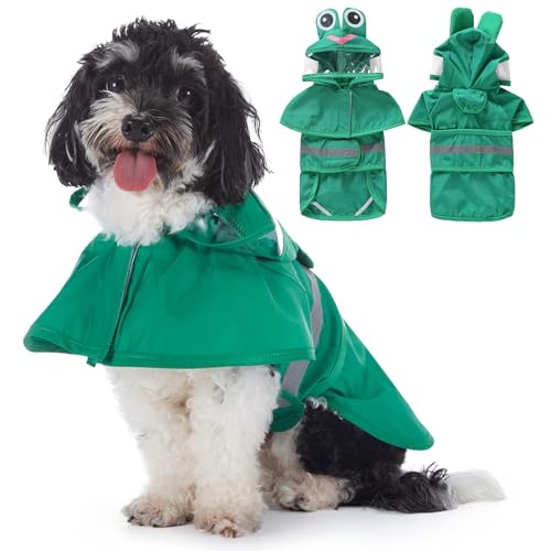 Poseca Hunde-Regenmantel, leichte Hunde-Regenjacke mit transparenter Kapuze, verstellbarer Regenmantel für Hunde mit reflektierenden Streifen, niedlicher Hunde-Regenmantel mit Loch für die Leine für von Poseca