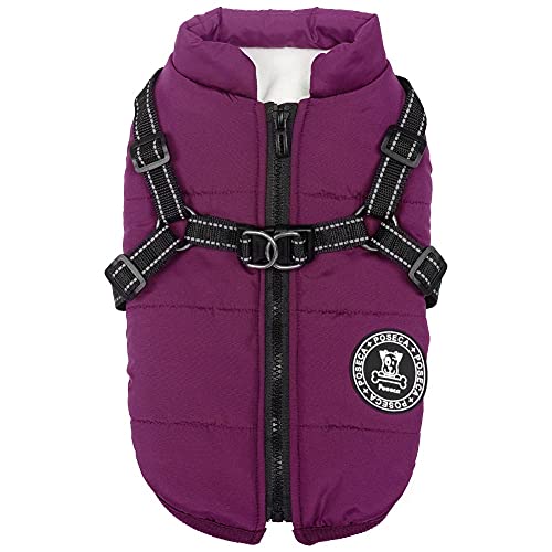 Poseca Hundekleidung für kleine Hunde, Winterjacke, wasserdicht, warm, Hundemantel mit Hundegeschirr für kleine Hunde von Poseca