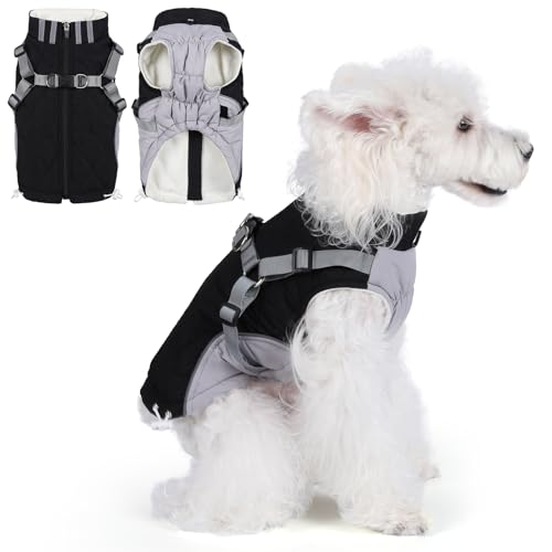 Poseca Hundemantel, wasserdichte Hundejacke, Wintermantel, Hundegeschirr, warmer Wintermantel für kaltes Wetter, Hundemantel mit integriertem Geschirr für kleine, mittelgroße und große Hunde (schwarz, von Poseca