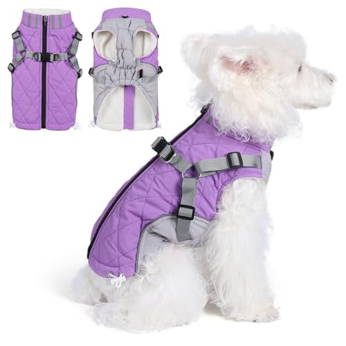 Poseca Hundemantel, wasserdichte Hundejacke, Wintermantel, Hundegeschirr, warmer Wintermantel für kaltes Wetter, Hundemantel mit integriertem Geschirr für kleine, mittelgroße und große Hunde (lila, von Poseca