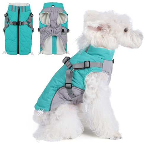 Poseca Hundemantel, wasserdichte Hundejacke, Wintermantel, Hundegeschirr, warmer Wintermantel für kaltes Wetter, Hundemantel mit integriertem Geschirr für kleine, mittelgroße und große Hunde (grün, von Poseca