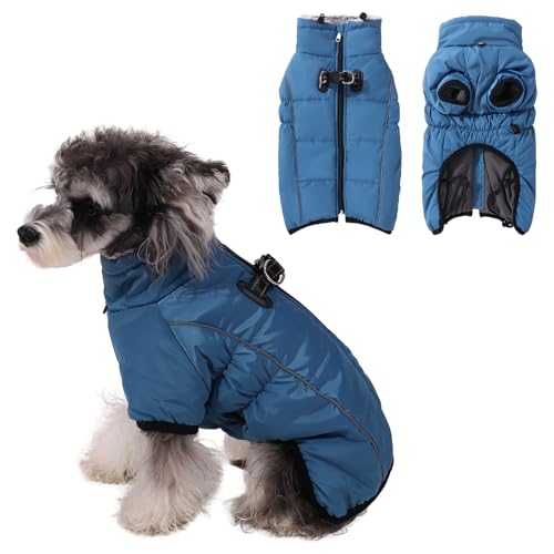 Poseca Hundemantel mit Geschirr, Hundemantel, Winter, wasserdichte Hundejacke, gepolsterter Hundemantel mit reflektierendem Geschirr, eingebaut für kleine, mittelgroße und große Hunde (Blau, XL) von Poseca