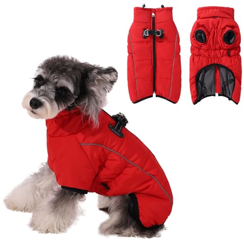 Poseca Hundemantel mit Geschirr, Hundemantel, Winter, wasserdichte Hundejacke, gepolsterter Hundemantel mit reflektierendem Geschirr, eingebaut für kleine, mittelgroße und große Hunde (rot, 3XL) von Poseca