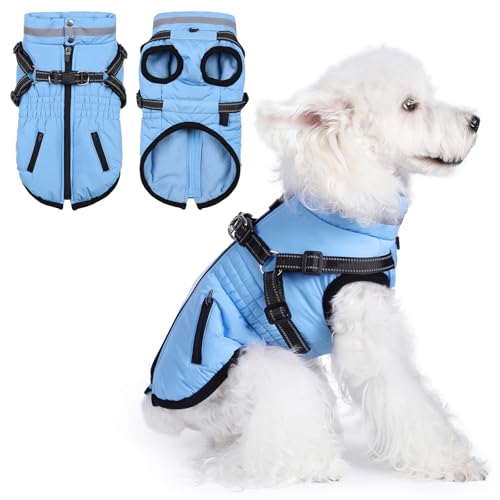 Poseca Hundemantel mit Geschirr, wasserdichte Hunde-Winterjacke, Winter, wasserdichter Hundemantel, warmes kaltes Wetter, Hundemantel mit integriertem Geschirr für kleine, mittelgroße und große Hunde von Poseca