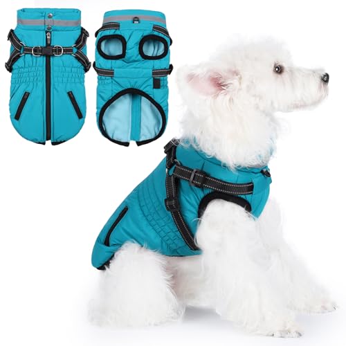 Poseca Hundemantel mit Geschirr, wasserdichte Hunde-Winterjacke, Winter, wasserdichter Hundemantel, warmes kaltes Wetter, Hundemantel mit integriertem Geschirr für kleine, mittelgroße und große Hunde von Poseca