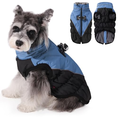 Poseca Hundemantel mit Geschirr, wasserdichte Winterjacke, gepolsterter Hundemantel, Hundemantel mit integriertem Hundegeschirr für kleine, mittelgroße und große Hunde (Blau, XS) von Poseca