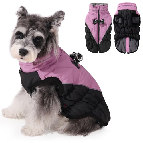 Poseca Hundemantel mit Geschirr, wasserdichte Winterjacke, gepolsterter Hundemantel, Hundemantel mit integriertem Hundegeschirr für kleine, mittelgroße und große Hunde (Rosa, XS) von Poseca