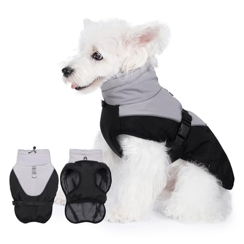 Poseca Warmer Hundemantel, verstellbare Hundejacke mit integriertem Geschirr, reflektierend, Hunde-Winterweste für den kalten Winter, winddichter Hunde-Schneeanzug für kleine und mittelgroße Hunde von Poseca