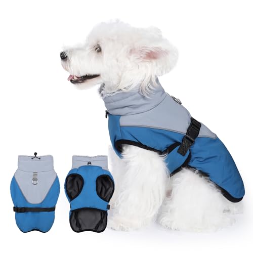 Poseca Warmer Hundemantel, verstellbare Hundejacke mit integriertem Geschirr, reflektierend, Hunde-Winterweste für den kalten Winter, winddichter Hunde-Schneeanzug für kleine und mittelgroße Hunde von Poseca