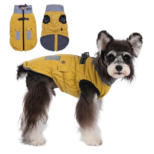 Poseca Winter Hundemantel Jacke Weste Kleidung Hundegeschirr Mantel Verstellbare Reflektierende Hundejacken mit Taschen und Kunstpelzkragen Winter wasserdichte Hundemäntel für kleine, mittelgroße und von Poseca