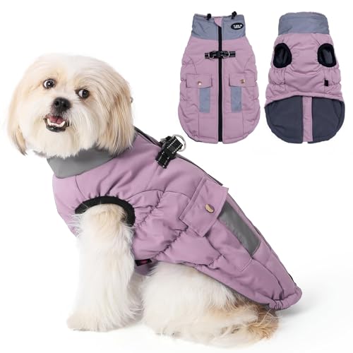 Poseca Winter Hundemantel Jacke Weste Kleidung Hundegeschirr Mantel Verstellbare Reflektierende Hundejacken mit Taschen und Kunstpelzkragen Winter wasserdichte Hundemäntel für kleine, mittelgroße und von Poseca