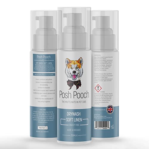 Drywash Wasserloses Shampoo für Hunde, Avocado, weiches Leinen, Posh Pooch®, organisch, tierversuchsfrei, 3-in-1 Trockenwäsche, Conditioner & Entwirrer, Aloe Vera B5, kein Ausspülen, wasserloses Shampoo für Hunde & Katzen Trockenshampoo von Posh Pooch