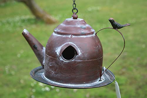 Posiwio Vogelhaus Kanne braun, aus Metall, Nistkasten zum Aufhängen von Posiwio