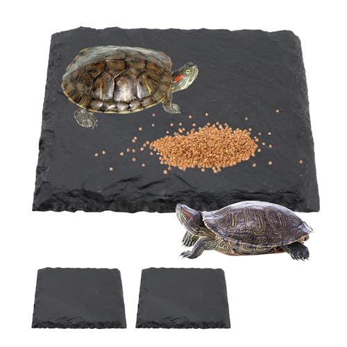 2 Stück Schildkröten-Schiefer-Pad, Schildkröten-Sonnenplattform, Aquarium, Schieferschildkröte, Baden-Ruheplattform, Reptilien-Lebensraum-Zubehör für Futterschale, Ruheplattform, Dekoration (schwarz) von PosyLane