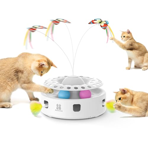 Potaroma Cat Toys 3-in-1 Smart Interactive Electronic Kitten Toy, Fluttering Butterfly, Random Moving Ambush Feather, Catnip Bell Track Balls, Dual Power Supplies, Indoor Exercise Cat Kicker von Potaroma