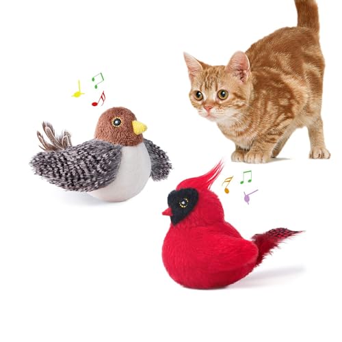 Potaroma Chirping Bird Katzenminze Spielzeug für Indoor Katzen, 2 Stück Flauschiger Interaktiver Katzenkicker, Lebensechtes Vogel Zwitschern mit Schlüsselband-Design, Kitty Kitten Übungsspielzeug, 10,2 cm von Potaroma