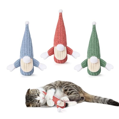 Potaroma Katzenspielzeug, 3 Stück, Katzenminze, mit Knistergeräuschen, Weihnachtsmann, weiches, langlebiges Beißmaterial, interaktiver Katzen-Kicker für Indoor-Kätzchen-Übungen, 21,6 cm, für alle von Potaroma